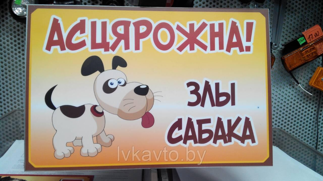 Табличка предупреждающая Асцярожна! Злы сабака № 1 металл , 300*200мм - фото 1 - id-p69782147