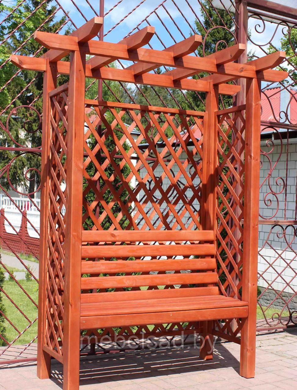 Пергола садовая из массива сосны со скамьей и декоративной решеткой "Лион" - фото 1 - id-p69803968