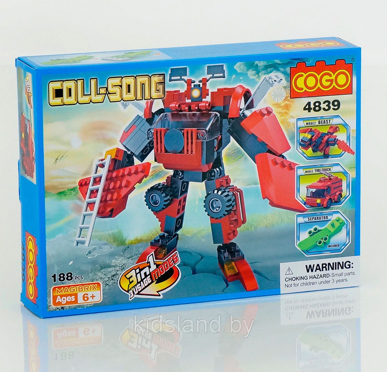 Конструктор Cogo 4839 Coll-sone 3в1 "Робот-дракон-пожарная машина" 188 деталей