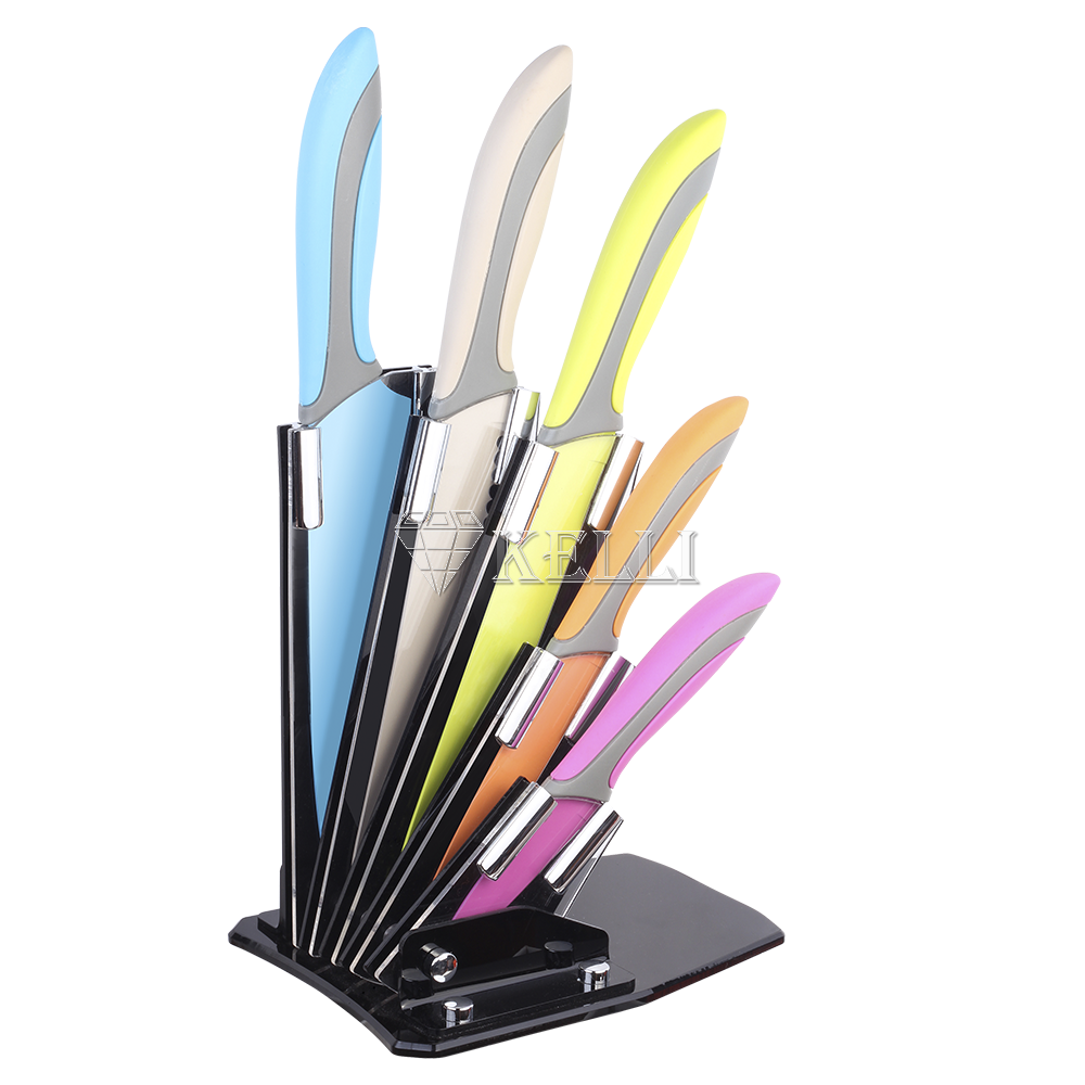 Набор ножей с цветным антибактериальным покрытием 6 предметов Kelli KL-2109 - фото 1 - id-p70035992