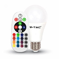Светодиодная лампа RGB с пультом V-Tac 6 Вт, 470lm, А60, Е27, 3000К SKU-7121 Светодиодная лампа RGB с пультом V-Tac 6 Вт, 470lm, А60, Е27, 3000К