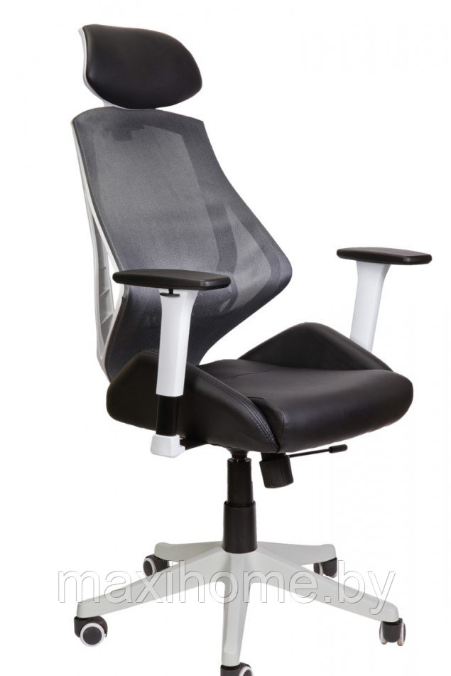 Кресло поворотное SPACE, чёрная/белая эко-кожа/серая сетка-ткань