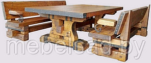 Набор садовой и банной мебели из массива дуба с элементами ковки "Могучий" 1,6 метра 3 предмета