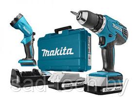 Аккум. дрель-шуруповерт MAKITA DF 457 DWLE в чем. + фонарь (18.0 В, 2 акк., 1.5 А/ч Li-Ion, 2 скор., 42 Нм,