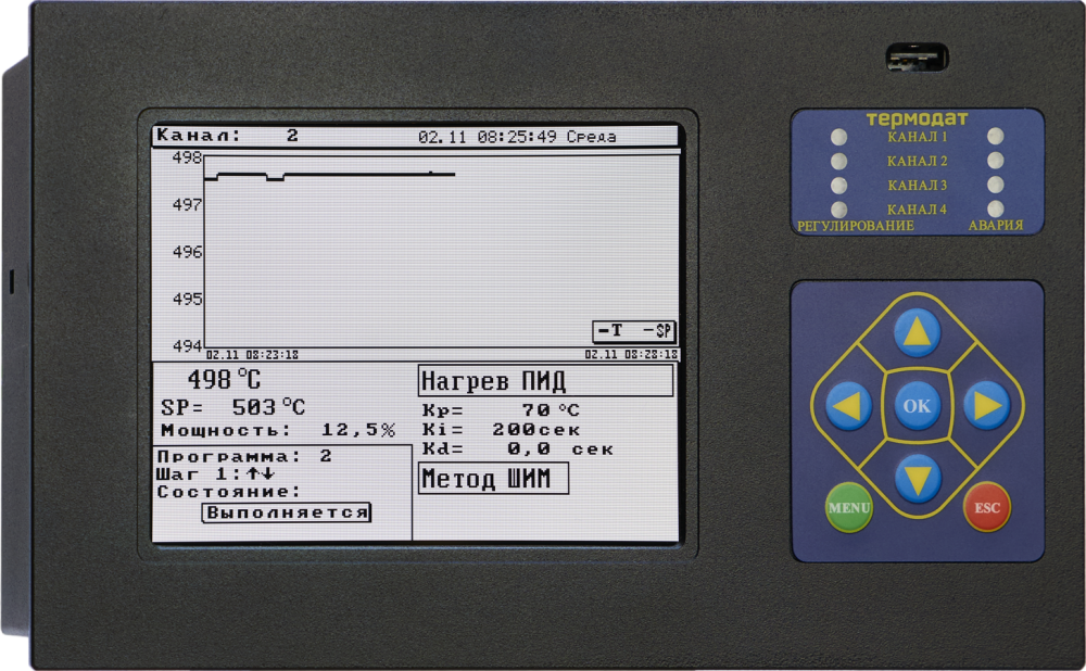 Термодат-18Е6 - одноканальный программный ПИД-регулятор температуры и электронный самописец с графическим дисп