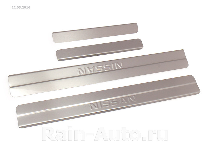 Накладки внутренних порогов dollex, NISSAN ALMERA (2013->) ступенчатые (нерж. сталь) (к-т 4 шт.) - фото 1 - id-p70594359
