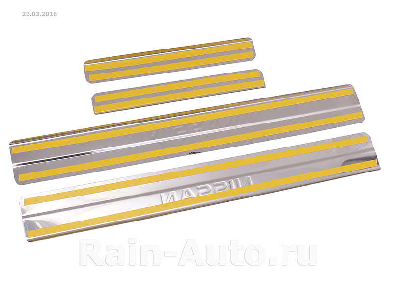 Накладки внутренних порогов dollex, NISSAN ALMERA (2013->) ступенчатые (нерж. сталь) (к-т 4 шт.) - фото 2 - id-p70594359