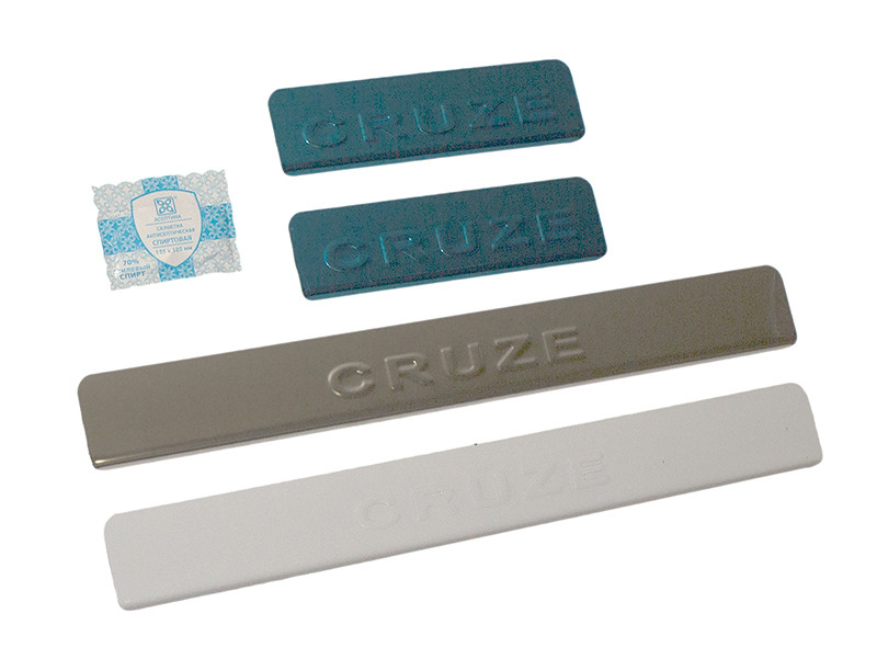 Накладки внутренних порогов dollex,  CHEVROLET Cruze (2009->), штамп CRUZE' (нерж. сталь) (к-т 4 шт.)