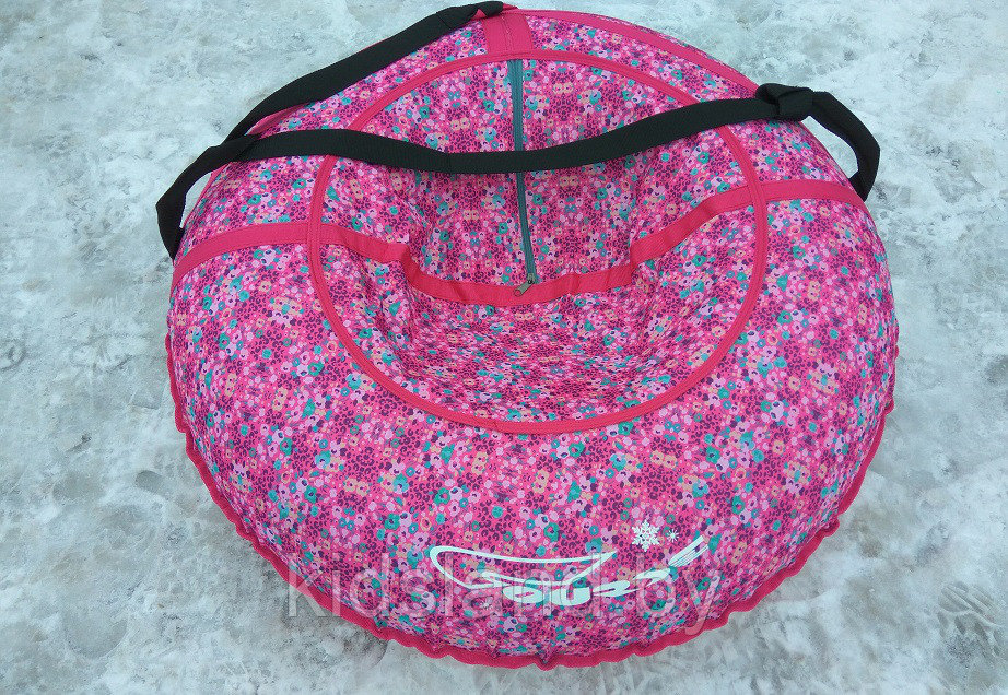 Надувная ватрушка (тюбинг) 110 см "Розовые цветы" с автокамерой