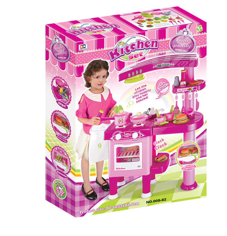 Кухня детская игровая розовая арт. 008-82, высота 82,5 см, посудка, продукты в комплекте - фото 1 - id-p70731666