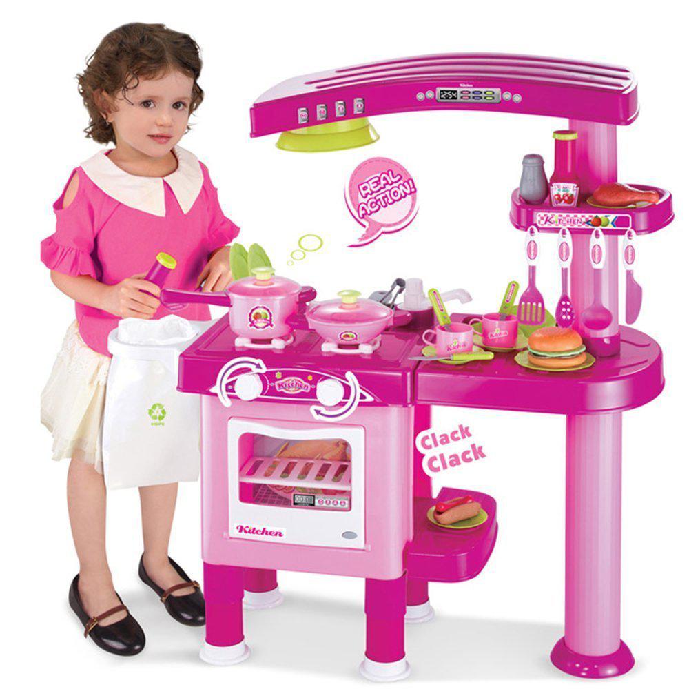 Кухня детская игровая розовая арт. 008-82, высота 82,5 см, посудка, продукты в комплекте - фото 2 - id-p70731666