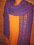 Шарф большой длинный фиолетовый шерстяной вязаный крюком, фото 3