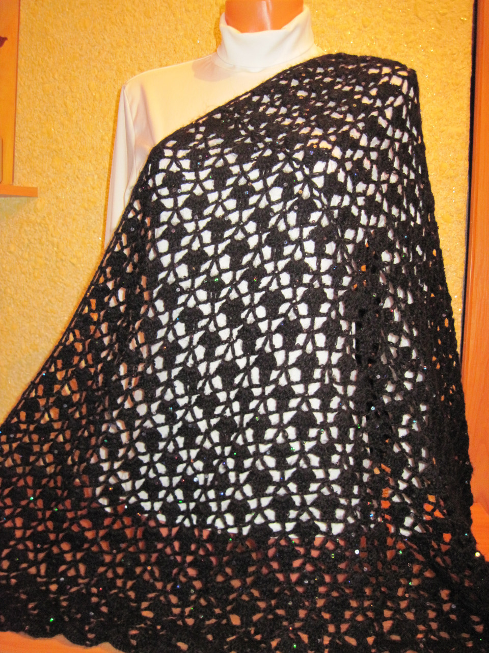 Платок женский вязаный крючком черный - фото 10 - id-p3270811