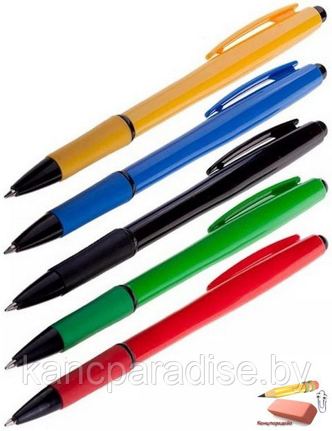 Ручка шариковая OfficeSpace, 0,7 мм., грип, белый корпус с цветной резиновой вставкой, синяя