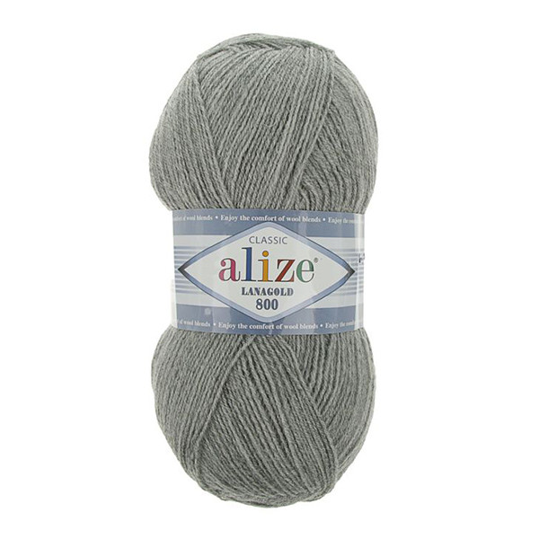 Пряжа Alize Lanagold 800 м. цвет 21 серый меланж