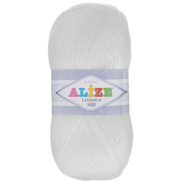 Пряжа Alize Lanagold 800 м. цвет 55 белоснежный