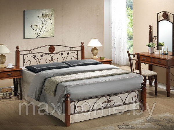 Кованая кровать PS 8823 (1,6 м) с основанием, цвет античный дуб - фото 1 - id-p70911186