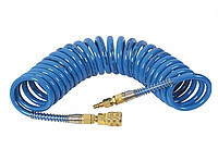 Шланг полиуретановый спиральный 5мм х 8мм х 15м с быстросъемными соединениями 1/4", 10 бар, голубой, AWTOOLS