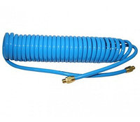 Шланг полиуретановый спиральный 8мм х 12мм х 15м с быстросъемными соединениями 1/4", 10 бар, голубой, AWTOOLS