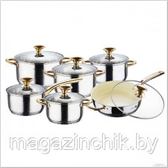 Набор посуды с керамической сковородой  WELLBERG WB 1062 нержавеющая сталь 12 пр. купить в Минске