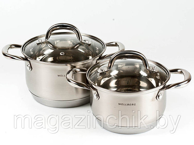 Набор посуды 2 кастрюли с крышками (7 слоев) WELLBERG WB 1076 нержавеющая сталь 4 пр. купить в Минске - фото 1 - id-p3214979