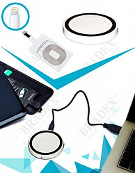 Аккумулятор беспроводной круглый для смартфонов с Lightning разъемом, белый (Wireless portable accum