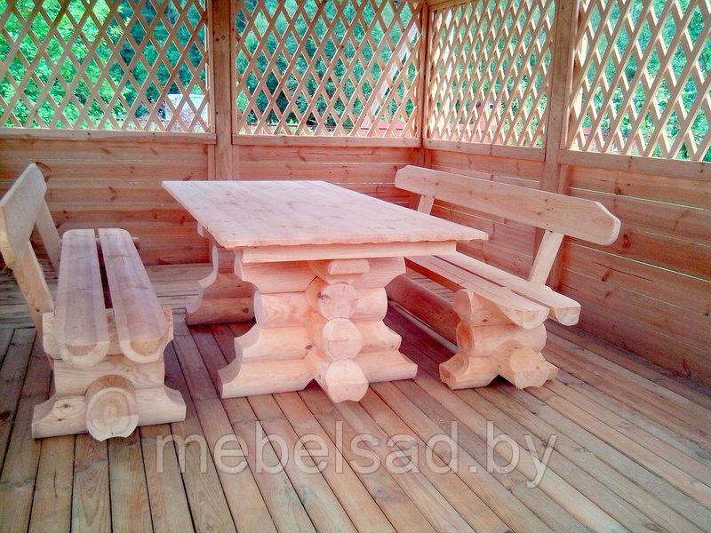 Набор садовый из массива сосны "Илья Муромец" стол 2м + 2 скамьи 2м