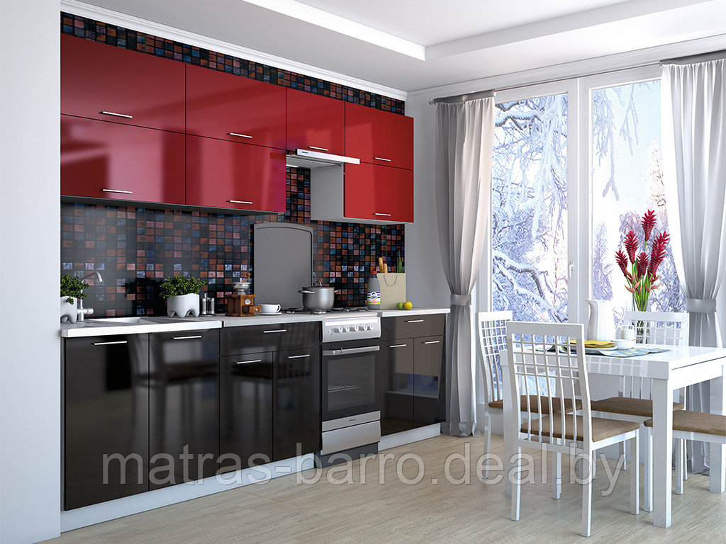 Кухня Мила Глосс 50-23 бордовый глянец/черный глянец - фото 1 - id-p71786284