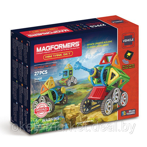 Магнитный конструктор Magformers Mini Tank Set оригинал (27 деталей) - фото 1 - id-p71786832