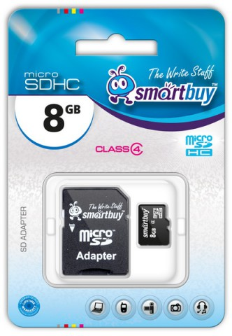 Карта памяти MicroSDHC 8GB SmartBuy (Class 4) - фото 1 - id-p3257302