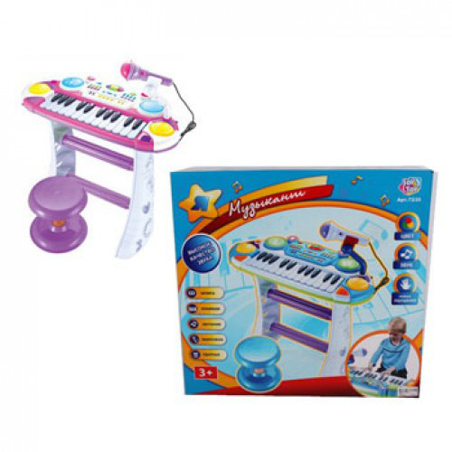 Детский синтезатор (пианино) Joy Toy 7235 с микрофоном, стульчиком, светом и звуком,розовый - фото 2 - id-p72338659