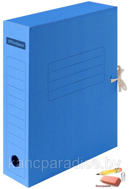 Папка архивная с завязками OfficeSpace, микрогофрокартон, 75 мм., синяя