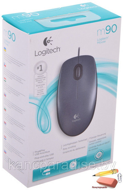 Мышь оптическая проводная Logitech Mouse M90 - EER2-GREY, USB, серая, арт.EER2-GREY