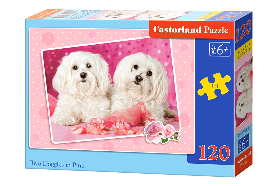 Два щенка на розовом. Пазл Castorland 120 элементов - фото 1 - id-p71986722