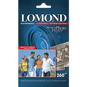 Фотобумага A6 (10x15) суперглянцевая односторонняя, 260 г/ м², 20 листов, Lomond, 1103102