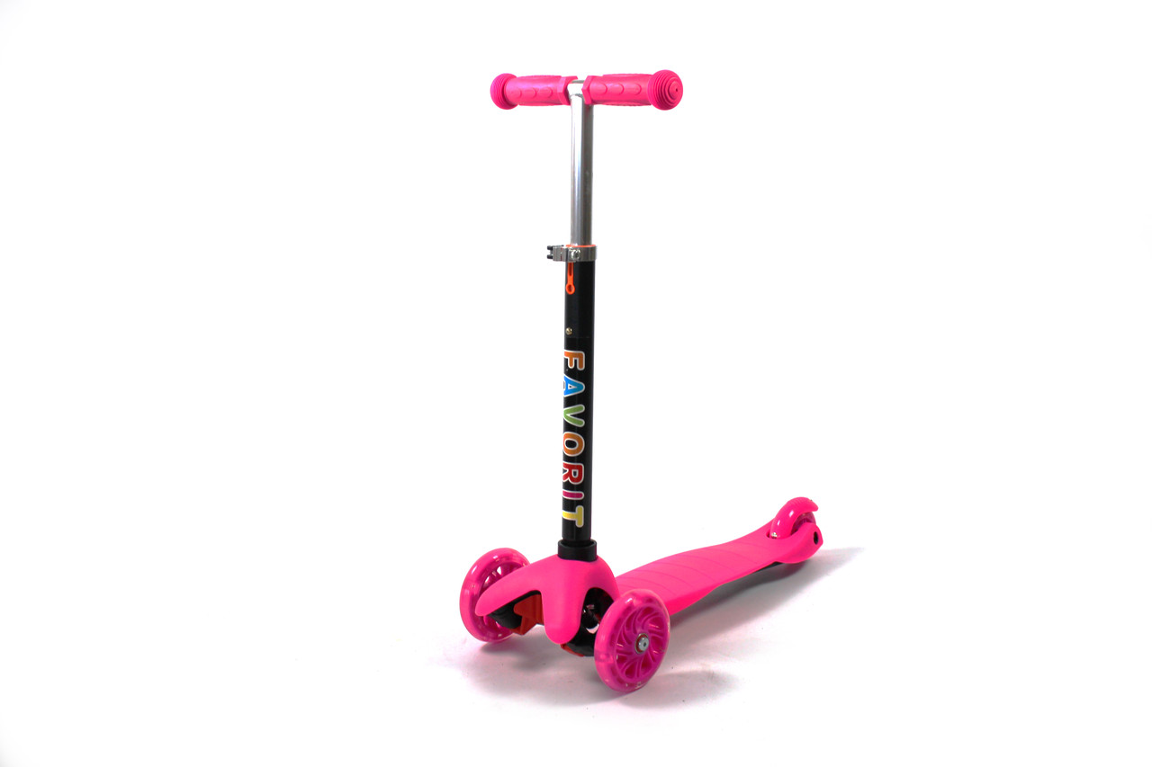 САМОКАТ MINI SCOOTER РОЗОВЫЙ (светящееся колесо, регулируемая ручка) 4105