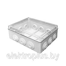 Коробка распаячная КМР-050-043пк пылевлагозащищенная, 12 мембранных вводов, уплотнительный шнур, прозрачная