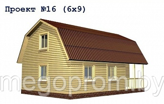 Дом из бруса под усадку Проект 16 (6х9) с террасой
