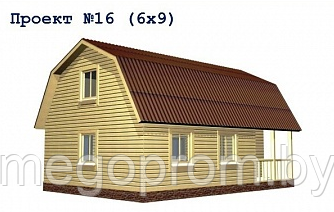 Дом из бруса под усадку Проект 16 (6х9) с террасой, фото 1