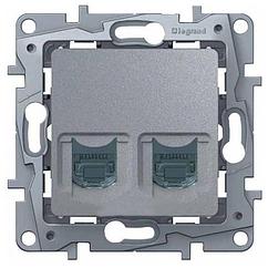 Розетка интернет двойная RJ45, кат. 5e UTP, Legrand Etika (алюминий)