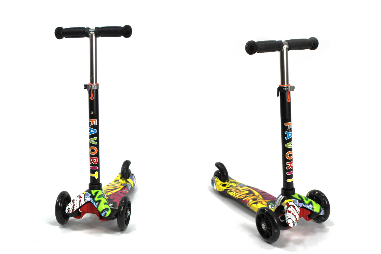 САМОКАТ MINI SCOOTER PRINT (светящееся колесо, регулируемая ручка)