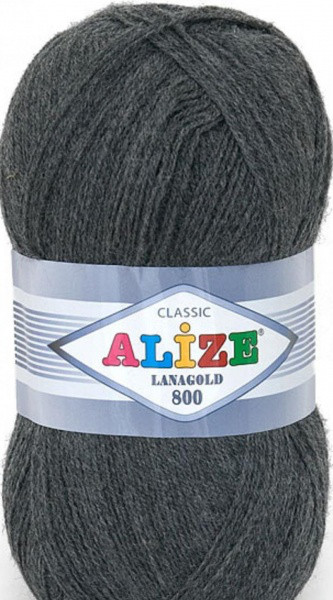 Пряжа Alize Lanagold 800 м. цвет 182 тёмно-серый меланж