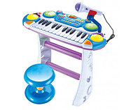 Детский синтезатор (пианино) Joy Toy 7235 с микрофоном, стульчиком, светом и звуком,розовый