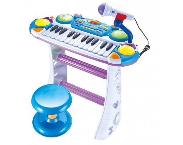 Детский синтезатор (пианино) Joy Toy 7235 с микрофоном, стульчиком, светом и звуком,розовый - фото 1 - id-p72338659