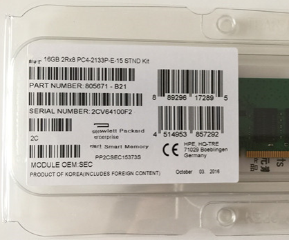 Оперативная память HP 805671-B21 16GB 2R x8 PC4-17000 (DDR4-2133) Unbuffered CAS-15-15-15