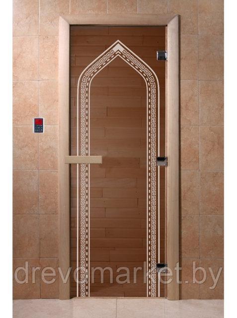 Дверь стеклянная для бани и сауны с рисунком "Арка" 700*1900, стекло бронза 8 мм