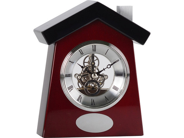 Часы настольные Домик, коричневый/серебристый, фото 2