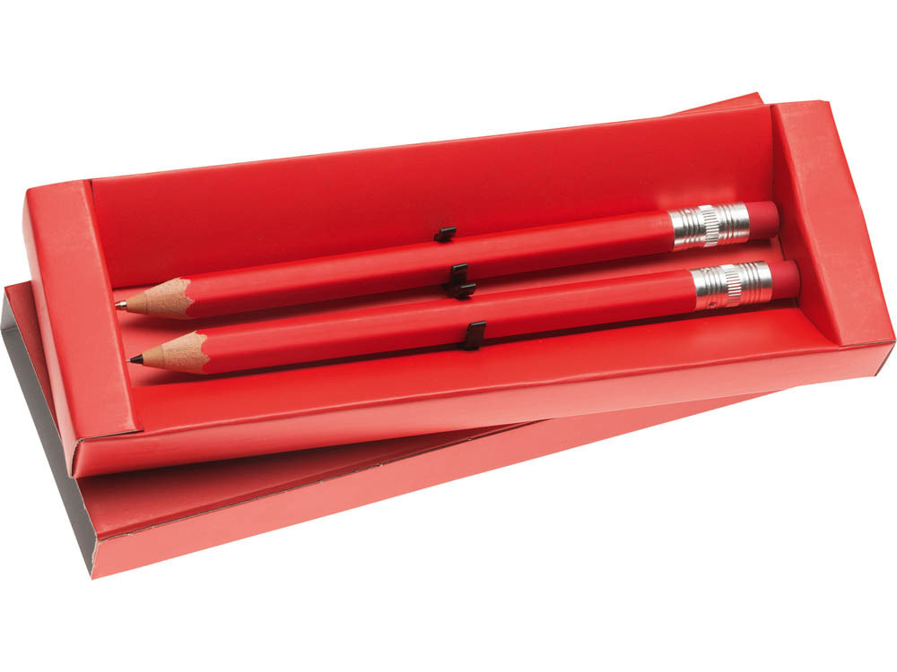Набор Даллас: ручка шариковая, карандаш с ластиком в футляре, красный - фото 2 - id-p72558612