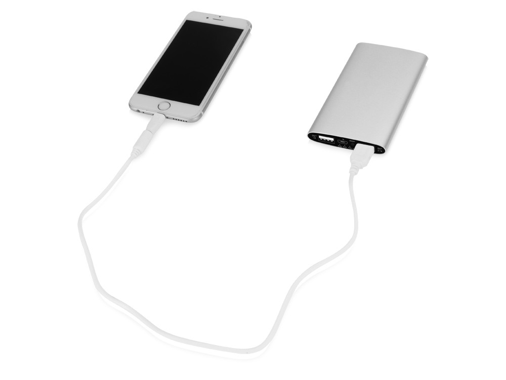 Портативное зарядное устройство Мун с 2-мя USB-портами, 4400 mAh, серебристый - фото 2 - id-p72561044