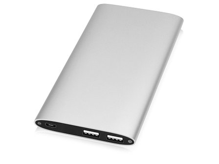 Портативное зарядное устройство Джет с 2-мя USB-портами, 8000 mAh, серебристый, фото 2